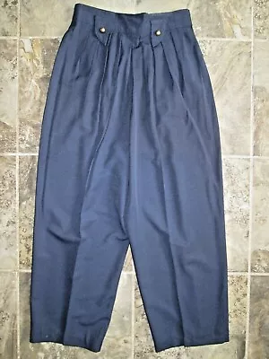 VTG In Moda Large 33x24 Pleated Tapered Mom Jasmine Parachute Navy Blue Rayon • $12.99