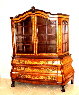 German Antique Kingwood Inlaid Bombay Buffet / Display Cabinet • $8500