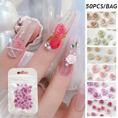 50PCS Nail Decoration Resin Diamond Flowers Nail Drill Rose Nail Accessories DIY • £3.47