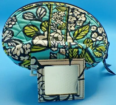 VERA BRADLEY Island Blooms Pattern Small Lined Make-Up Cosmetic Pouch Bag Mirror • $14.99