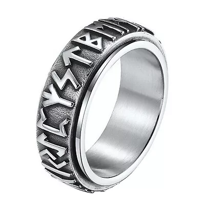 Norse Rune Ring Silver Stainless Steel Druid Viking Stress Reliever Band • $17.99