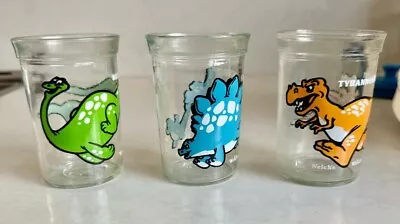 Vintage Welch's  Cup 1988 Jelly Jam Jar Glasses Dinosaurs Set Of 3   • $15.99