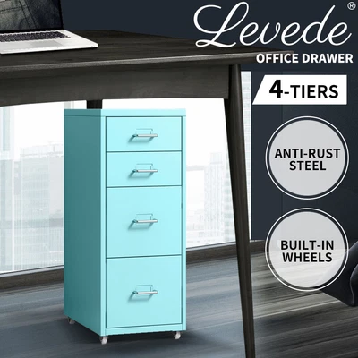 Levede 4 Drawer Office Drawers Cabinet Storage Cabinets Steel Rack Home Blue • $84.99