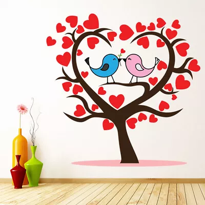 Cute Bird Tree Pink Love Hearts Wall Sticker WS-46614 • £11.98