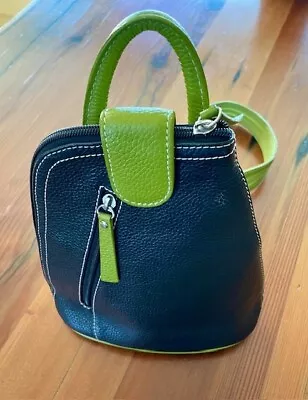 Vera Pelle Lime & Black Italian Leather Sling Bag Backpack Purse • $20