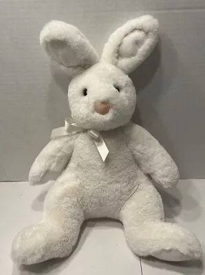 Douglas Plush White Rabbit W/Bow Stand Up Ears Pink Nose Brown Eyes 16” So Soft • $14.36