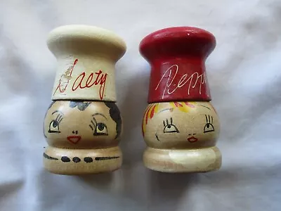 Vintage Ucagco Hand Painted Wood Chef Salt & Pepper Shakers Salty Peppy JAPAN • $9.95