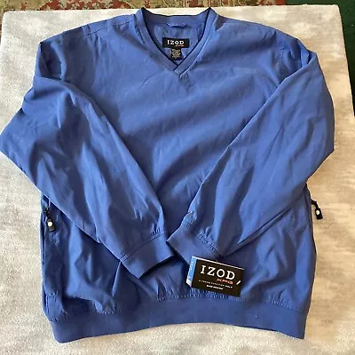 NWT IZOD XFG Men’s L Blue Packable V Neck Golf Pullover Jacket Windbreaker • $34