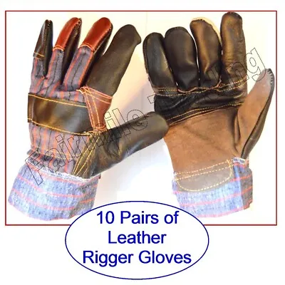 10X Thick Leather Rigger Gloves Heavy Duty Work DIY Garden Gauntlet Canadian PPE • £21.99