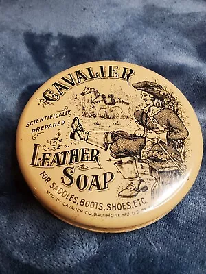 Vintage Cavalier Leather Soap Tin Cavalier Co. Baltimore Md 3.25  X 1.5  • $7.99