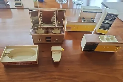 MCM Vintage Mixed Lot Tomy Lundby Kitchen Bath Dollhouse Furniture 70's • $54.95