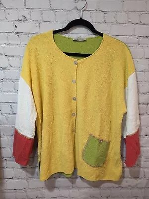 Margaret Winters Size XL Cardigan Button Cotton Artsy Boxy Oversize 3/4 Sleeve • $29