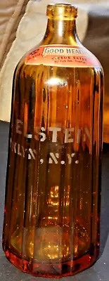 Vintage Amber Glass Seltzer Soda Bottle Elstein Brooklyn NY Art Deco Czech • $295