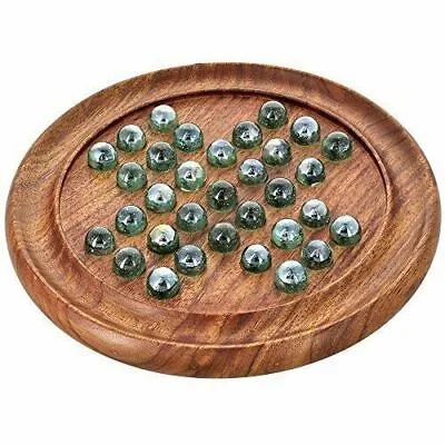 Wood Art Store Wooden Games Solitaire Board With Glass Marbles (Brown) UK • $27.93