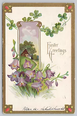 Vtg Embossed Post Card Easter Greeting's Floral Spring Scene C171 • $4.75