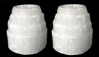 SET Of 2 HANDMADE Selenite Crystal Candle Holder Natural Tower Tea Light Lamp • $26.68