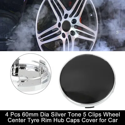 4 Pcs 60mm Dia Silver Tone 5 Clips Wheel Center Tyre Rim Hub Caps Cover For Car • $29.99