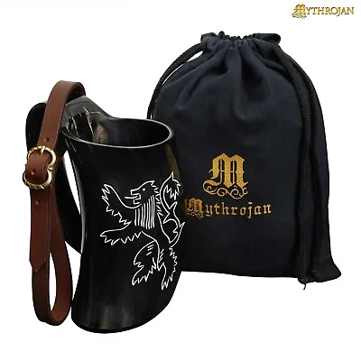 Viking Drinking Horn Mug Wine Beer Mead Ale With Brown Leather Holster 600 ML • $29.99