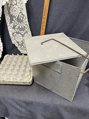 Vintage Metal Egg Tin Eggs Carrier Mailing Shipping Crate RARE 12”x12”x11” • $35