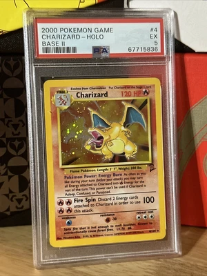 $147.50 • Buy 2000 Pokemon Game Charizard Holo PSA 5 Excellent Base 2 Set 4/102 RARE Swirl!!!