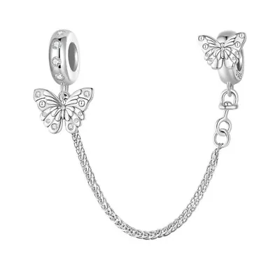 💖 Butterfly Safety Chain Charm Spacer Stopper Genuine 925 Sterling Silver 💖 • £18.85