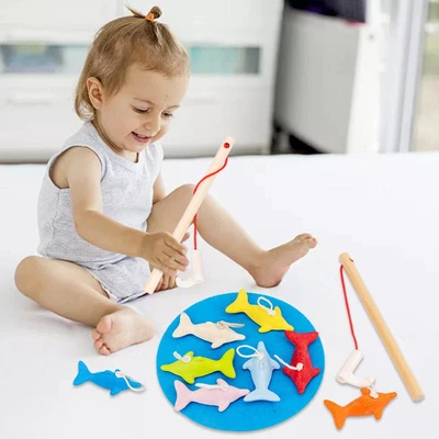£12.37 • Buy Wooden Magnetic Fishing Game With 10 Fish & 2 Fishing Pole Teaching Aids