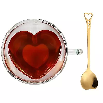 Heart Shaped Cup - Double Walled Insulated Glass Coffee Mug Or Tea Cup - Doub... • $30.08
