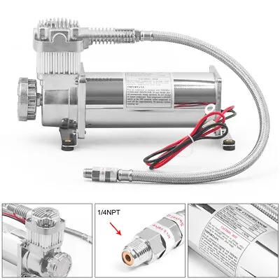 Universal 3/8NPT 1/4NPT 200PSI 480C Air Suspension Compressor Pump Kit Chrome • $284.89