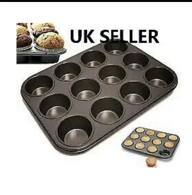 £6.10 • Buy Black Non Stick 12 Cup Baking Tray Deep Bun Tray Tin Cupcake Cake Muffin Pies 