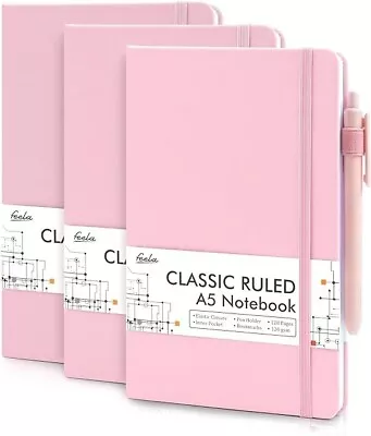 Feela 3 Pack Rose Pink Classic Ruled A5 Notebook Set & 3 Black Pens • $13.49