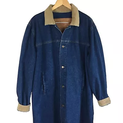 Vtg Levi's Mens XL Denim Long Barn Coat Duster Corduroy Collar  USA 54  Chest • $149