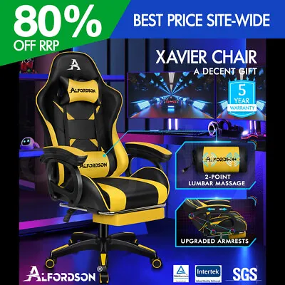 ALFORDSON Gaming Office Chair Massage Racing Computer Seat Footrest Leather • $139.95