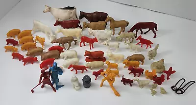 57 Pc Vintage Marx Farm Animals Farmers Figures Lot Cow Duck Horse Lamb Pig Cat • $59.99