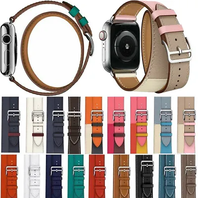$26.10 • Buy Genuine Leather Watch Band Double Tour Bracelet 38/42mm 40/44mm For IWatch Strap