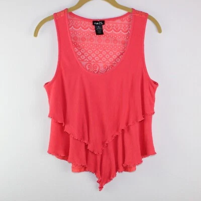 $7.98 • Buy Rue 21 Women Top Orange Size XL Sleeveless V-Shaped Ruffle Front Open Lace Back