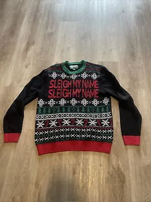 Ugly Christmas Sweater Mens XL Sleigh My Name Party Xmas Candy Canes Snowflakes • $25.19