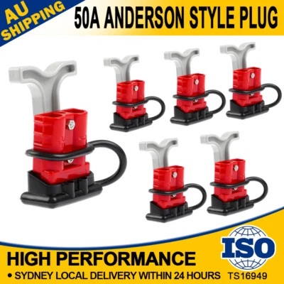 $25.99 • Buy 6 Sets Anderson Style Plug Connectors 50 AMP With T Handle Dust Cap Cover Solar