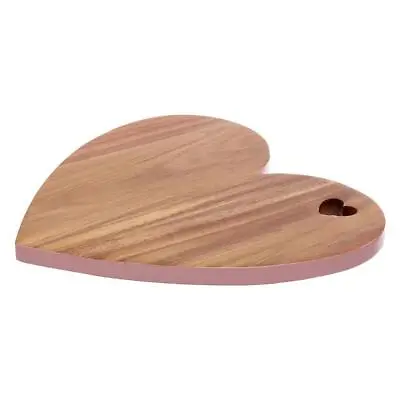 Heart-Shaped Chopping Board Acacia Wood  With Pink Trim - Sustainable Kitchen • £20