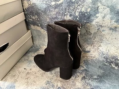 Cara London Black Suede Shaman Zip Heeled Mid Boots Size Uk 4 Rrp£145 • £39.99