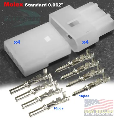 4 Pin Molex Wire To Wire Connector Lot W/18-24 AWG .062  (4 Completed Set) • $9.48