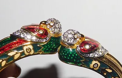 Vintage Nolan Miller Parrots Birds Rhinestone Enamel Clamper Bangle Bracelet • $75