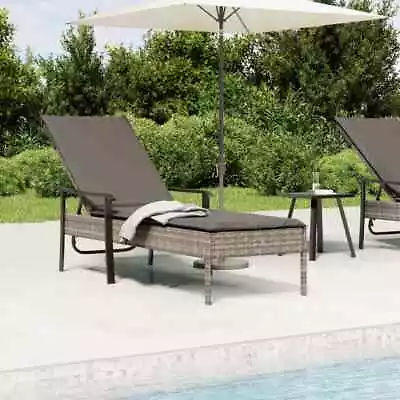 Outdoor Adjustable Grey Poly Rattan Sun Lounger With Comfort Cushion Patio Deck • $197.85