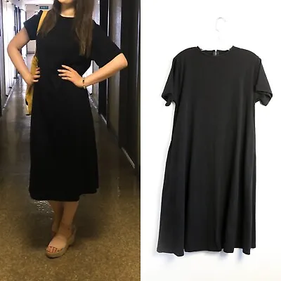 Titivate Japanese Mori Girl Style Black Midi Dress Loose Fit Oversized Cotton S • $34
