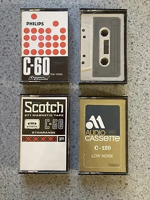 4 X Vintage Cassette Tapes Philips C-60 Scotch C-60 Audio Magnetics C-120 Used • £11.99
