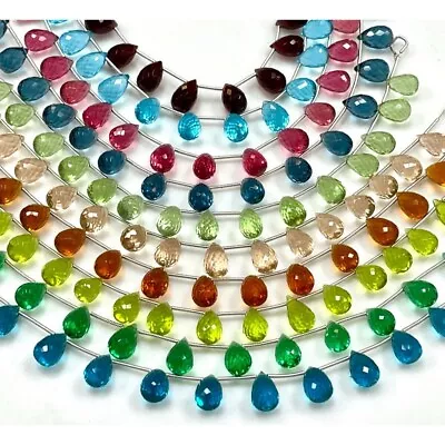 Multi Color Hydro Quartz Gemstone Micro Faceted Teardrop Briolette Beads Strand • $11.99