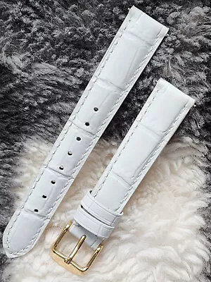 Genuine Leather 16 Mm White Alligator Watch Band Strap GOLD BUCKLE Fits Michele • $13.25