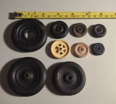 Lot Of 9 Various Vintage Toy Wheels Tires For Cars Trucks Rubber Plastic Wood • $14.99