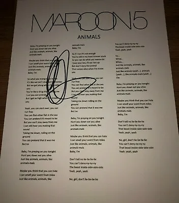 Adam Levine Animals Maroon 5 Signed Autographed Lyric Sheet COA E1 • $149.99