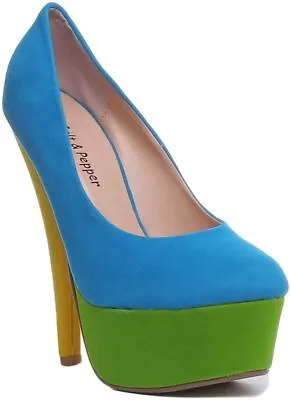 £7.99 • Buy Womens Ladies Colour Block High Heel Platform Shoes In Mustard Size UK 3 - 8