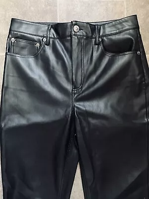 Zara Black Faux Leather Straight Leg Ankle Grazer Trousers - Size 10 • £7.99